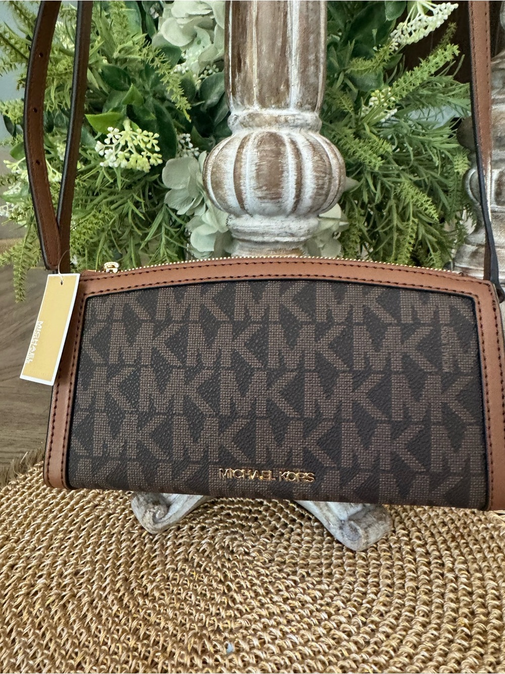 NWT $228 Michael Kors RARE Brown Signature MK Crossbody Bag ORG